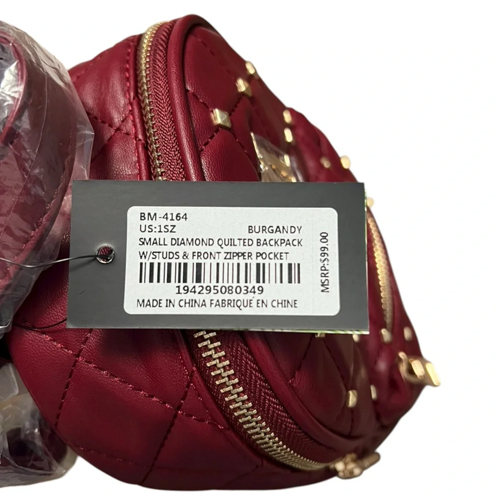 Badgley Mischka Small Diamond Quilted Studded Backpack NWT